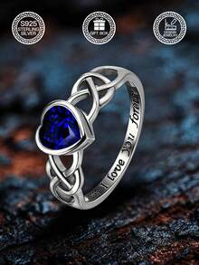 1 chiếc nhẫn nút thắt Celtic hình trái tim bằng bạc Sterling S925 đính đá Zirconia màu xanh lam, trang sức nữ, thích hợp để trang trí hàng ngày, trang trí lễ Phục sinh, trang trí lễ hội âm nhạc, quà tặng lễ Phục sinh, quà tặng Giáng sinh, quà tặng đám cưới, đi kèm hộp quà - Nhẫn zircon xanh hình trái tim - Xem 9
