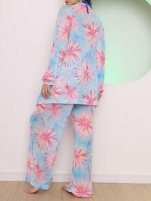 Printed Tulle Beach Cover-Up Shirt And Pants Set - 薄荷藍 - 查看 4