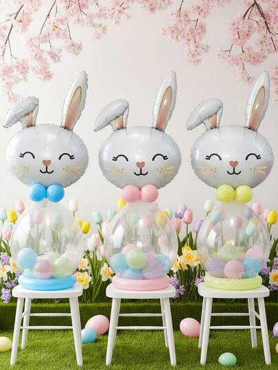 11pcs/Set Easter Bunny Shaped Decorative Balloons, DIY Cute Rabbit Balloons, 3 Styles, Pastel Colors Sweet Decor Props, Blue/Pink/Yellow Latex Balloons, Suitable For Easter Family Gathering Party Decoration
