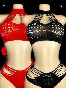 2 Conjuntos de Lencería Sexy, Sujetador y Pantie de Malla Semitransparente y Calado para Mujer, Lencería para Discoteca