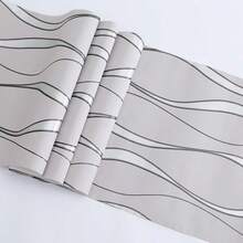 1卷现代3D波浪条纹自粘墙纸 - 可移除纹理墙纸，可撕贴，适用于客厅、卧室、餐厅、酒店、商店 - 灰色中性设计，高品质耐用材料，卧室墙纸 | 现代风格 | 纹理墙纸，墙面墙纸 - 灰色 - 查看 11