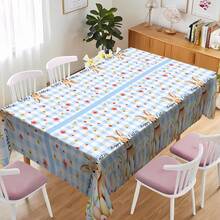 1pc Blue Plaid Easter Bunny Tablecloth, Cute Holiday Style Dining Table Decor, Durable Polyester Fabric, Easy To Clean, Essential For Family Gatherings, Suitable For Daily Dining Room, Living Room, Outdoor Picnics, Easter Theme Parties, Indoor/Outdoor Use - Multicolor - View 5
