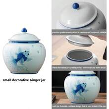 QY- 5 Inches Ginger Jar Lid - Blue Fish Decorative Ceramic Ginger Jar Vase With Lid Chinoiserie Gift Koi Decor Small Jars For Home Decor/Jewelry/Tea/Coffee Beans/Storage -6459 - 藍色 - 查看 3