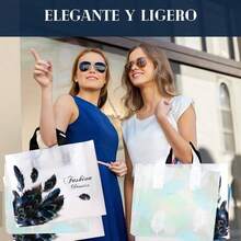 BOJOOM Bolsas de Compras Reutilizables para Supermercado Duraderas, Bolsas Plegables Ecolgico de Ligeras con Asas, Bolsa Embalaje Regalo para Boutique Plastico de Gran Capacidad - B - Ver 7