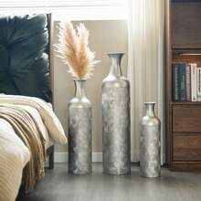 Silver Floor Vase Large -83/65/50cm High Metal Floor Vase Set 3 Retro Floor Vases Pampas Branch High Decorative Vases Floor Living Room Bedroom
