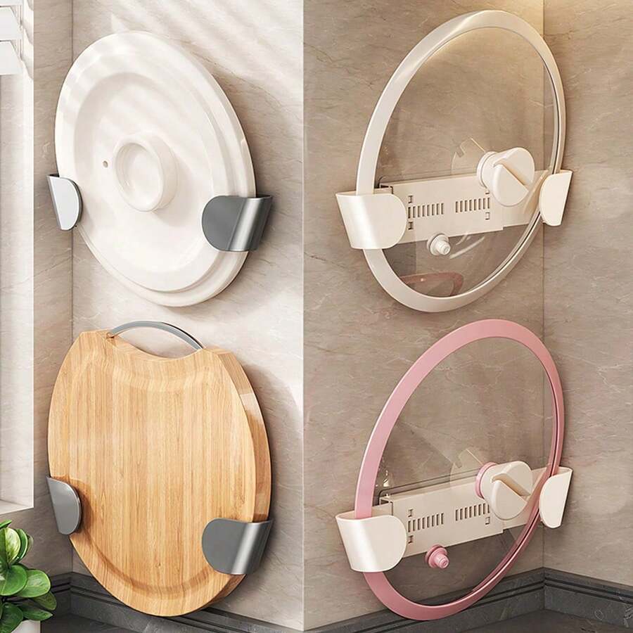 1个厨房壁挂式锅盖架，家用免钻孔收纳整理架，可调节伸缩砧板架，厨房必备，厨房，厨房配件，厨房装饰，厨房收纳，清洁用品 - 彩色 - 查看 1