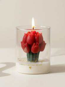 Vela perfumada en tarro de vidrio con ramo de tulipanes - Vela floral hecha a mano en taza, adecuada para decoración del hogar, cumpleaños, regalo de dama de honor, regalo romántico del Día de San Valentín - Multicolor - Ver 1