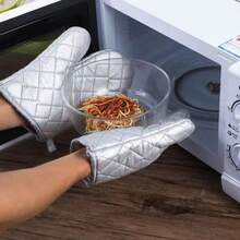 1只加长腕部防护隔热手套，银色涂层防滑烤箱手套，微波炉手套，适合家庭厨房使用 - 銀色 - 查看 2