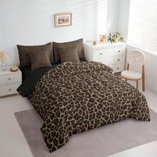 Erosebridal Cheetah Print Comforter Set, Leopard Bedding Set, Animal Texture (Comforter+Fitted+Flat Sheet+2 Pillowcases+2 Throw Pillow Covers) 7 Pieces Bed Set, For Valentine's Day, Christmas Happy New Year Room Decor, Perfect Gift For Birthday Housewarming - 黑色棕色 - 查看 2