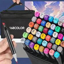 168色双头酒精性美术马克笔,双头水彩马克笔套装,动漫绘画笔,用于绘画和勾线,永久性马克笔,含无色调和笔,微型笔尖,马克笔袋,适用于成人涂色、高光、插画、动漫设计、艺术素描绘画马克笔套装(包装随机) - 彩色 - 查看 5