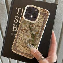 1pc TPU Material Vintage Elegant Lily Pattern Phone Case Compatible With IPhone 17 Pro Max/17/16 Pro Max/15/13/12/11, S20 FE/A15/S24/A55, Compatible With Redmi Note 11/Note 12/Note 13 Pro, Full Coverage Anti-Drop Soft Protective Cover - White - View 2