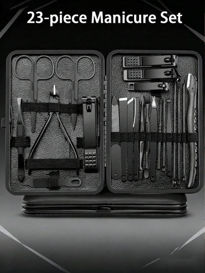 4/23 piezas Juego de manicura para hombres, kit profesional de cuidado de uñas y pedicura, incluye cortaúñas y herramientas de belleza, viene con estuche de viaje de lujo