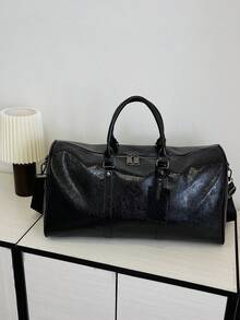 حقيبة سفر ذات سعة كبيرة بلون أحادي قطعة واحدة، حقيبة يد مقاومة للماء، حقيبة رياضة خفيفة الوزن، حقيبة تخزين متعددة الوظائف للطلاب، حقيبة تسوق من البولي يوريثان، باللون الأسود/الفضي، حقيبة كتف يمكن استخدامها للجنسين، حقيبة سفر خفيفة الوزن، حقيبة كروسبودي رسمية للرجال