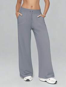 6pecil Women's Wide Leg Lounge Pants With Pocket Yoga Sweatpants High Waisted Baggy Athletic Flowy Pants Joggers Summer And Spring Clothes Women Pants Sweatpants - Dark Grey - View 8