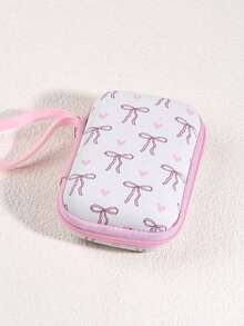 Bow-Tie Heart Shaped Earphone Cable Charger Storage Bag, Earphone Case, Cartoon Creative Anti-Drop Zipper Pouch