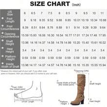 PENNYSUE Women's Knee High Boots, Fashion Chunky Block Heel Warm Winter Boots With Side Zipper For Office And Casual Wear - 灰褐色絨面革 - 查看 7