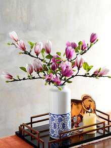 1束65厘米人造水仙木兰花，适用于花瓶、家居客厅、婚礼餐桌装饰、中心摆件，浪漫主题，仿真植物，秋季装饰，房间、书桌、花园装饰，房间装饰用品 - 彩色 - 查看 5