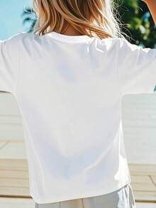 Camiseta para ni?as con patrón de rosas de oración de la virgen, camiseta impresa de manga corta de algodón puro para fieles de la virgen, adecuada para ni?as y adolescentes, ropa de oto?o para ni?os y ni?as, adecuada para ni?os de 4 a 14 a?os, adecuada para ni?as en desarrollo - Blanco - Ver 2