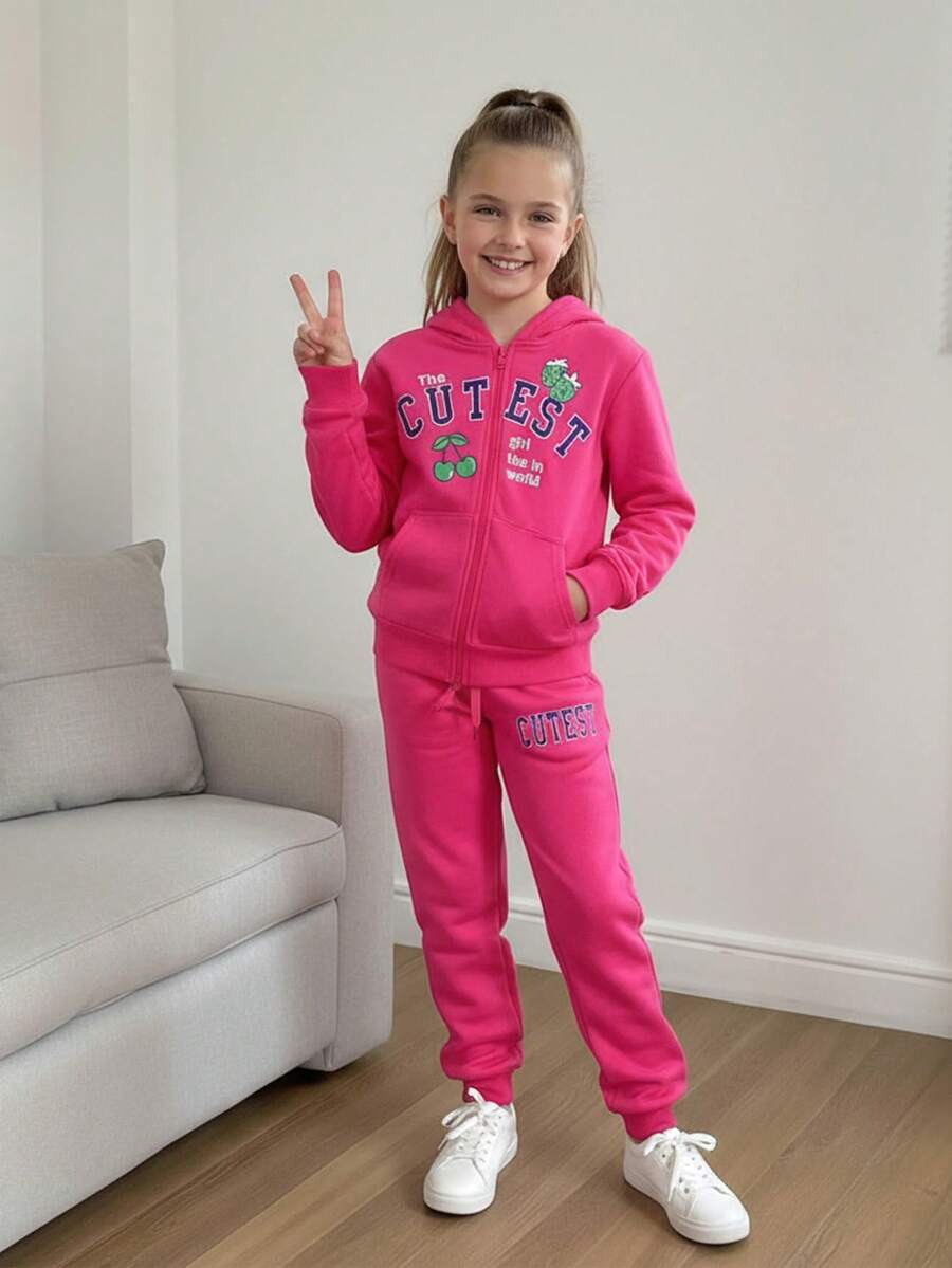 Conjunto para niña de sudadera con capucha y pantalón jogger. - Rosa - Ver 1
