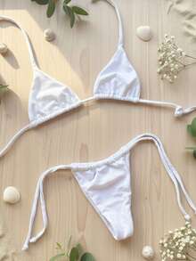 Adjustable Triangle Bikini With UV Protection, Stylish Tie-Up Style, Beach, And Vacation Details. - White - View 1