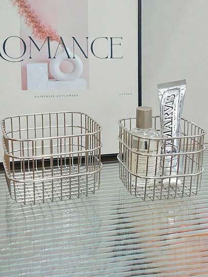 不锈钢方形金属收纳篮，家用桌面杂物收纳篮，化妆品整理篮，置物架收纳篮，桌面铅笔收纳篮，浴室收纳篮，多功能收纳篮，母亲节礼物，置物架收纳篮