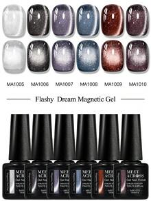 MEET ACROSS 6件套闪亮梦幻猫咪磁性凝胶指甲油套装，超闪亮玻璃珠效果半永久可卸UV凝胶指甲油美甲艺术家用及美甲沙龙用品 - 彩色 - 查看 12