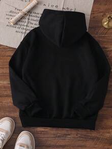 1pc Tween Boy Casual Printed Pullover Sweatshirt, Warm Thermal Lined, Colorful & Fun Design To Inspire Young Imagination, Autumn/Winter - Black - View 8