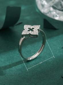 1枚高品质欧美立方氧化锆镀白金四叶草镂空奢华戒指，女士礼物，日常佩戴 - 銀色 - 查看 3