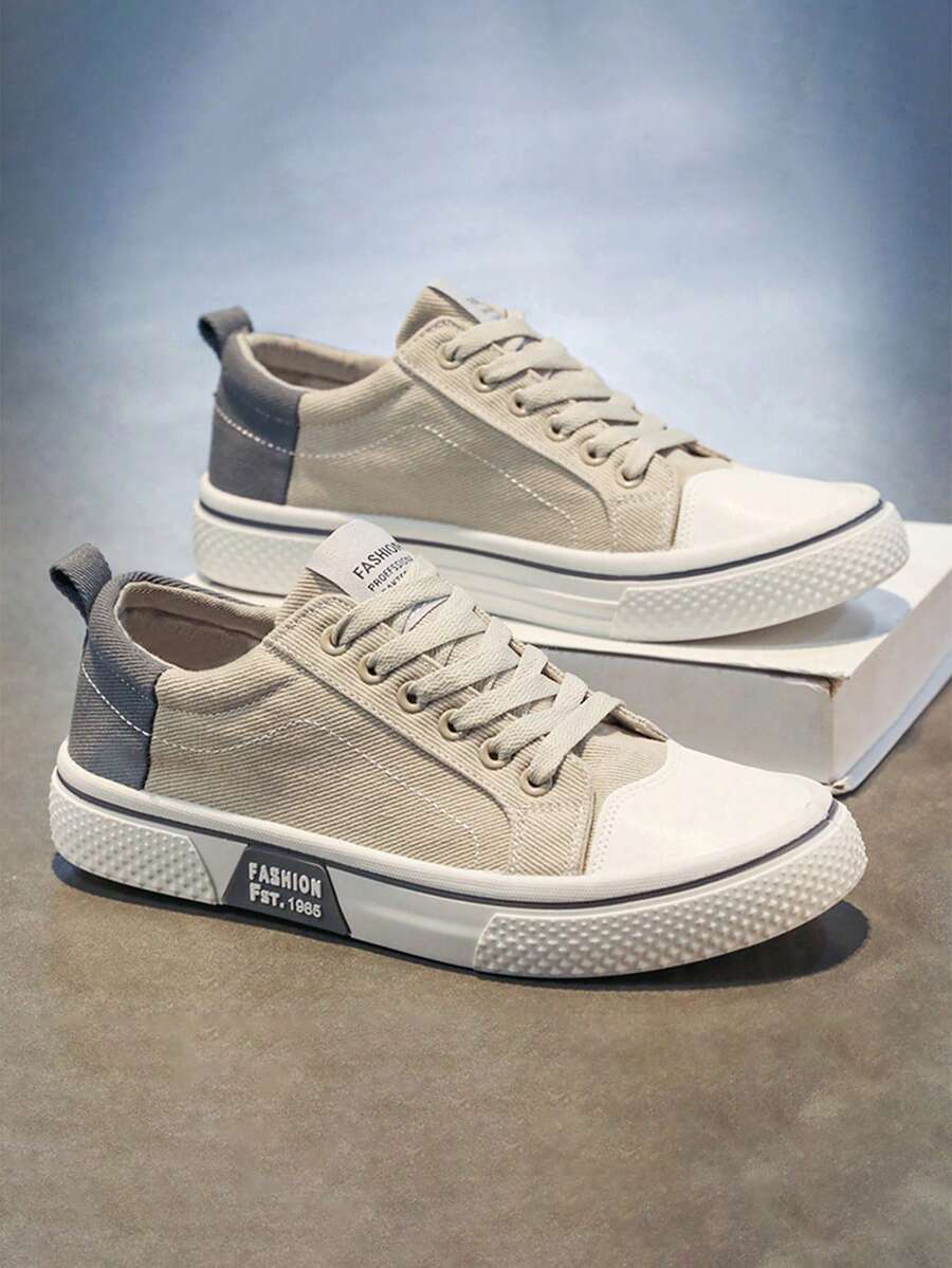 Tenis de hombre de lona, tenis para hombre con diseño retro colores combinados, zapatos para hombre cómodos tenis hombre ideales para uso casual y calle, incluye tenis de mujer en estilos coordinados - Beis - Ver 1