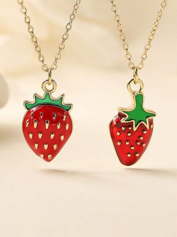 1 pièce Collier pendentif fraise plaqué or 18 carats en cuivre, collier ras-du-cou minimaliste et mignon, convient pour un port quotidien et en cadeau