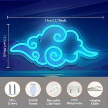 Anime Auspicious Cloud Red/Ice Blue Neon Sign, USB-Powered Dimmable LED Light, For Wall Decoration, Bedroom, Game Room, Bar, Club, Christmas, Thanksgiving, New Year Party Decoration Gift - 冰藍色 - 查看 4