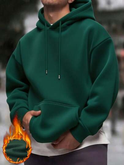 sweat-shirt à capuche décontracté pour hommes, couleur unie, épaules tombantes, manches longues, cordon de serrage, poche, automne/hiver, rentrée scolaire