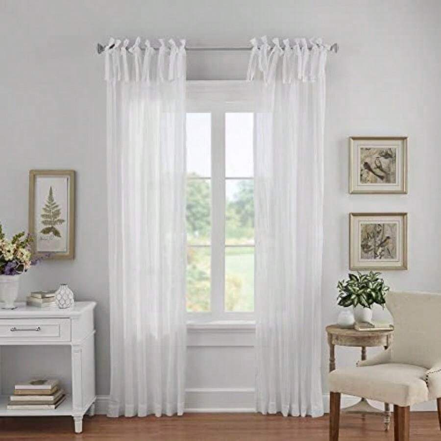 Home Fashions Cortina Ajustable Semi-Transparente, Panel Singular, Cortina paño de Ventana, Cottage, Azul Suave, 52" x 95" (1 Panel), 1, 1(132.1An x 274.3Al cm (1 Paneles) Blanco) - Multicolor - Ver 1