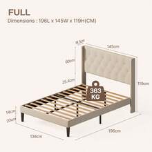 Double Bed Base, Full Size And Queen Size Headboard Base, Footboard With Tufted Wings, Wooden Slat Support, No Box Spring Needed, Gray - 杏色 - 查看 3
