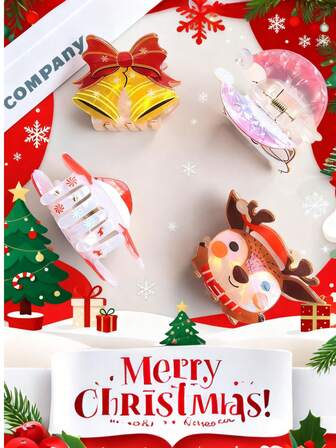 Cute Christmas Hair Clips Set - Santa, Reindeer, Bell Hair Accessories For Women Girls, Festive Holiday Hair Decorations
