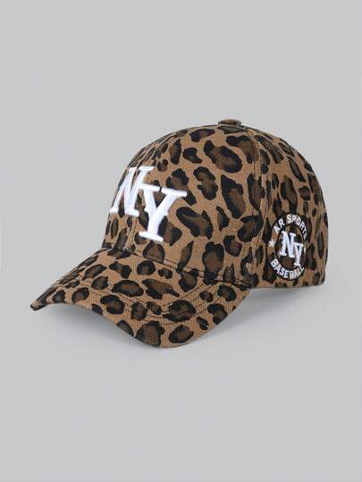 DareSee 1 pieza Gorra de béisbol con estampado de leopardo y logotipo de NY para mujer, ajustable, protección solar casual, adecuada para viajes de primavera y otoño, playa, regalos de fiesta, festival de música