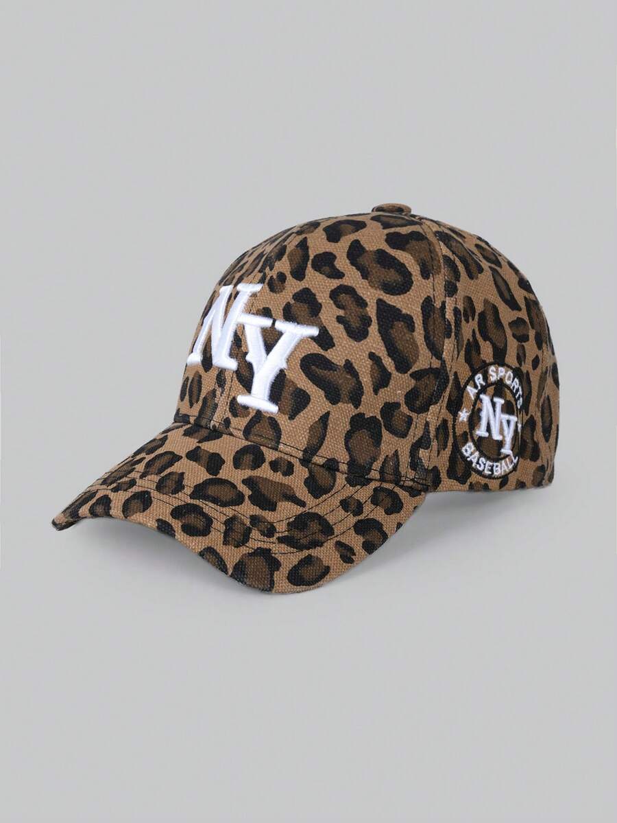 DareSee 1pc Women's Leopard Print Baseball Cap NY Logo, New York, Outdoor Adjustable Sun Protection Casual Hat, Suitable For Spring, Autumn Trips, Beach, Party Gifts Music Fest - Multicolor - View 1
