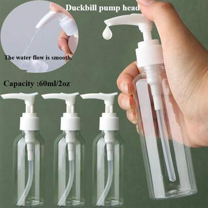 1/2/3个装 50毫升/60毫升/80毫升/100毫升按压瓶 - 适用于洗发水、香皂和个人护理产品灌装，空白标签包装瓶，时尚白色按压泵，耐用PET塑料