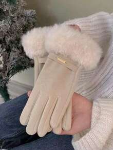 Women's Touchscreen Gloves In Beige, Waterproof With Soft Warm Thermal Lined , Winter Outdoor Gloves Halloween