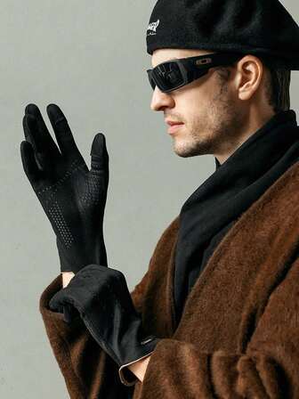 男士冬季手套，纯色滑雪手套内衬保暖触屏手套，适合跑步、骑行、徒步、驾驶、散步、打字、冷冻工作、运动、足球、射击、游戏等场合。