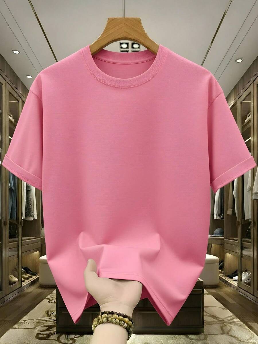 Basic Versatile Plain T-Shirt, Gym/Workout, Imported, Premium Fabric, For Her/Him, Gift, 100% Cotton Shirt, Immediate Shipping - 淺粉色 - 查看 1