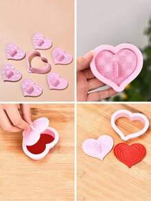 7pcs/Set Valentine's Day Heart-Shaped Cookie Cutters, Stamp Molds With Different Patterns: Stars/Puzzle/Roses/Hearts, Suitable For Fondant Cakes, Chocolate Molds, Holiday Parties, And Kitchen Baking Supplies. - Multicolor - View 9