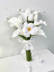 باقات زهور الكلا ليلي للعروس والوصيفات، باقات زهور للعروس للاحتفال بالزفاف في الكنيسة، ديكور لحفلات الزفاف والذكرى السنوية والحمام، إكسسوارات للتصوير في عيد الحب - أبيض ج - مشاهدة 7