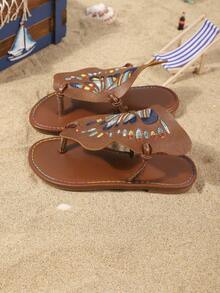 Girls' Fashion Slippers, New Summer Design With Embroidered Butterfly, Stylish, Generous, Lightweight And Flat - Brown - View 5