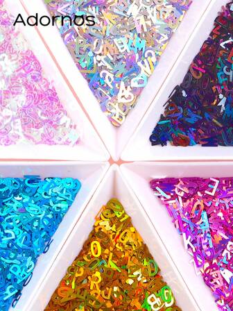 6 Bag Shiny Letters Sequins For Nails Art Decoration Holographic English Alphabet Glitter Flakes Manicure Charms French Manicure Accessories