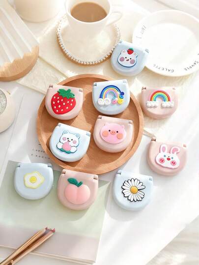 1 pieza Estuche de costura portátil de dibujos animados Mini Estuche de almacenamiento de herramientas de costura para el hogar Fresa Melocotón