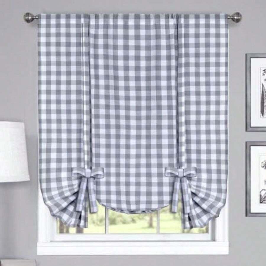 Achim Home Decor - Par de Cortinas de Ventana fruncidas a Cuadros, 72 Pulgadas de Ancho, 63 Pulgadas de Largo, Cuadros es y Blancos, Cortinas de Campo filtrantes de luz para recámara, Sala de(Gris 106.7An x 160Al cm (1 Paneles)) - Multicolor - Ver 1