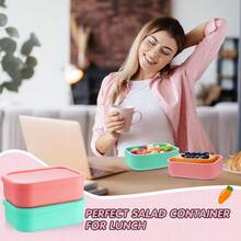Silicone Bento Box Lunch Box 23.7 Oz Reusable Sandwich Containers Food Storage With Lids Airtight For Meals Snacks Dishwasher Freezer  Mint Green Pink 2 Pcs - 薄荷綠粉紅色 - 查看 5