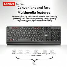 Lenovo 联想 K301 有线键盘，USB 接口，巧克力键盘设计，适用于办公和家庭使用，台式机和笔记本电脑，带支架 - 黑色 - 查看 4