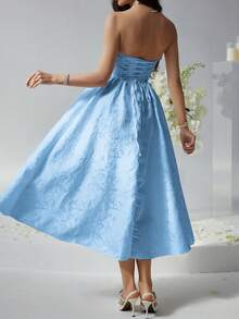 Look Polly Summer Women Dresses,Solid Color Jacquard Long Skirt Tube Top Dress,Wedding Women Dresses Fall Women Clothes, Back To School Clothes,Party Outfit Women Off-The-Shoulder Dress Prom Dress,Elegant Printed Skirt Floral Print Long Dress